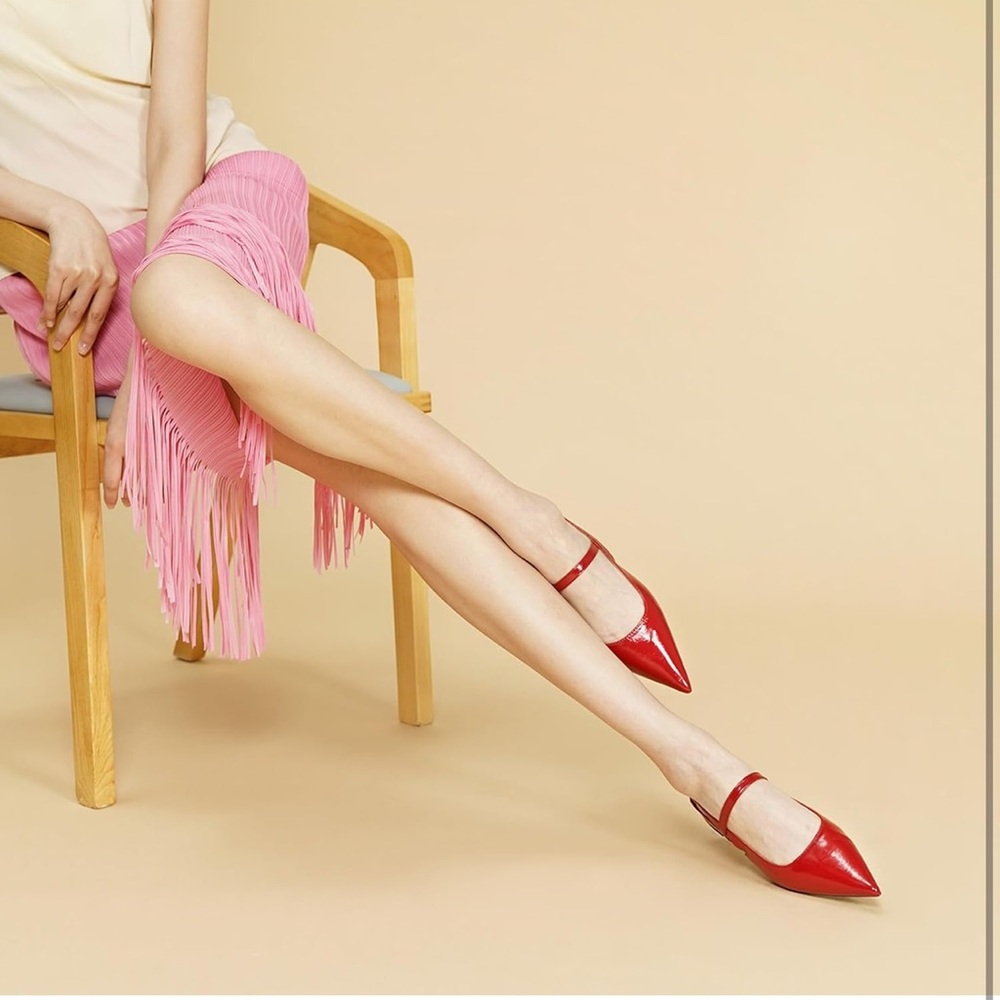 Ankle Strap Flats Sandals Comfort Leather Dress Shoes Women's Slingback Flats - Picture 6 of 6